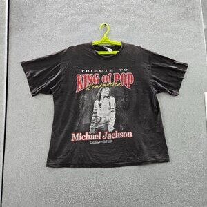 VINTAGE Michael Jackson Men Shirt 2XL Black Graphic King Of Pop Y2K Tee READ